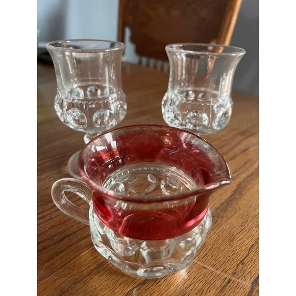 Vintage King’s Crown Thumbprint Creamer and 2 wine glasses - Picture 2 of 7